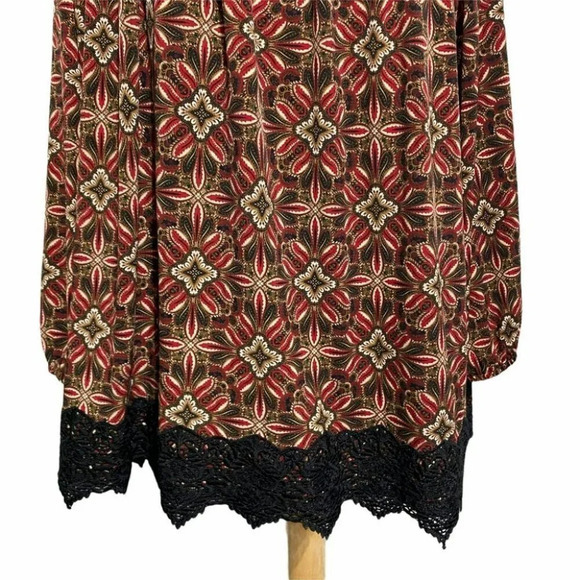 Rafaella XL black boho lace trim smock top Peasant Hippie Casual Festival - Picture 3 of 6